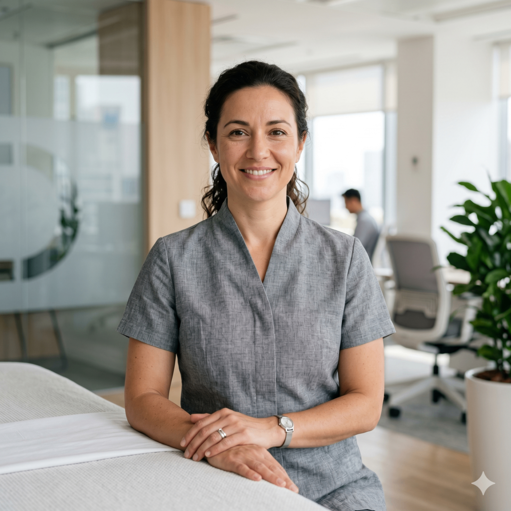 Profissional da GAN Massagem Corporativa em ambiente corporativo